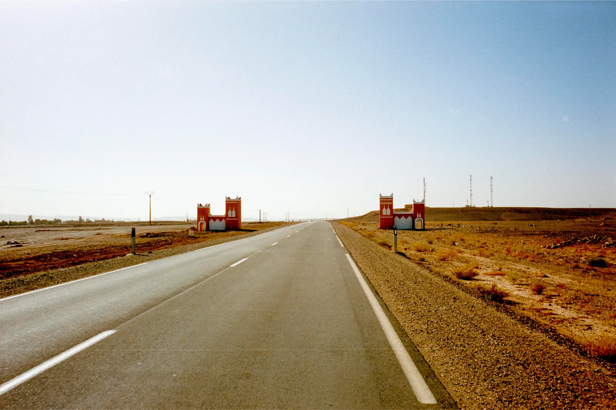 The gate to Ouarzazate, Morocco — two gates marking the town entrance
