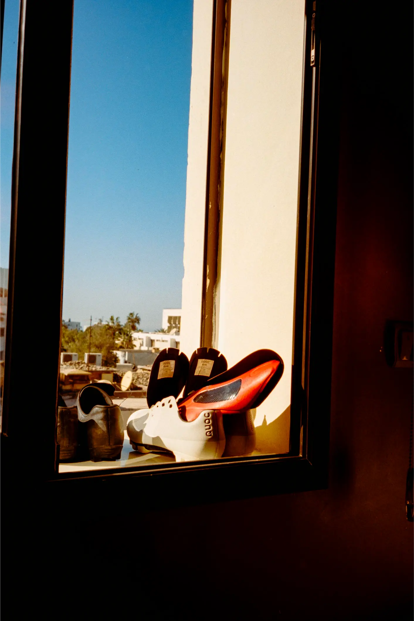 Shoes drying on the windowsill in Agadir