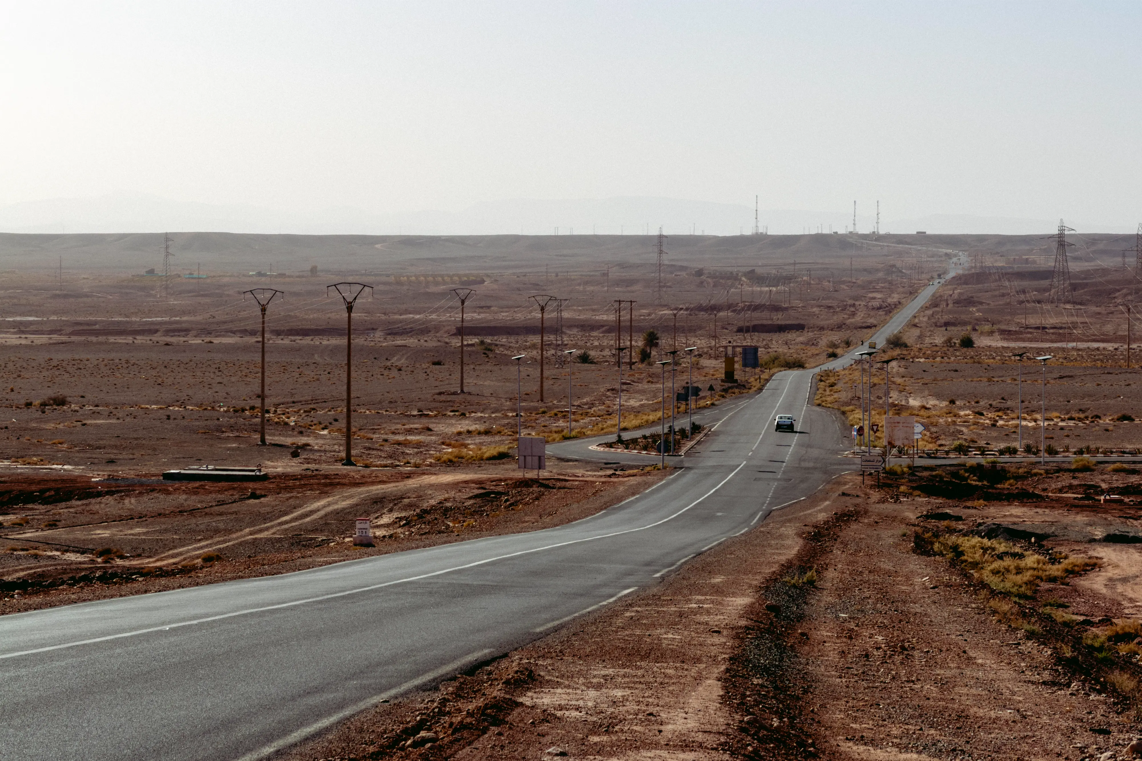 The main road to Ouarzazate through the desert landscape