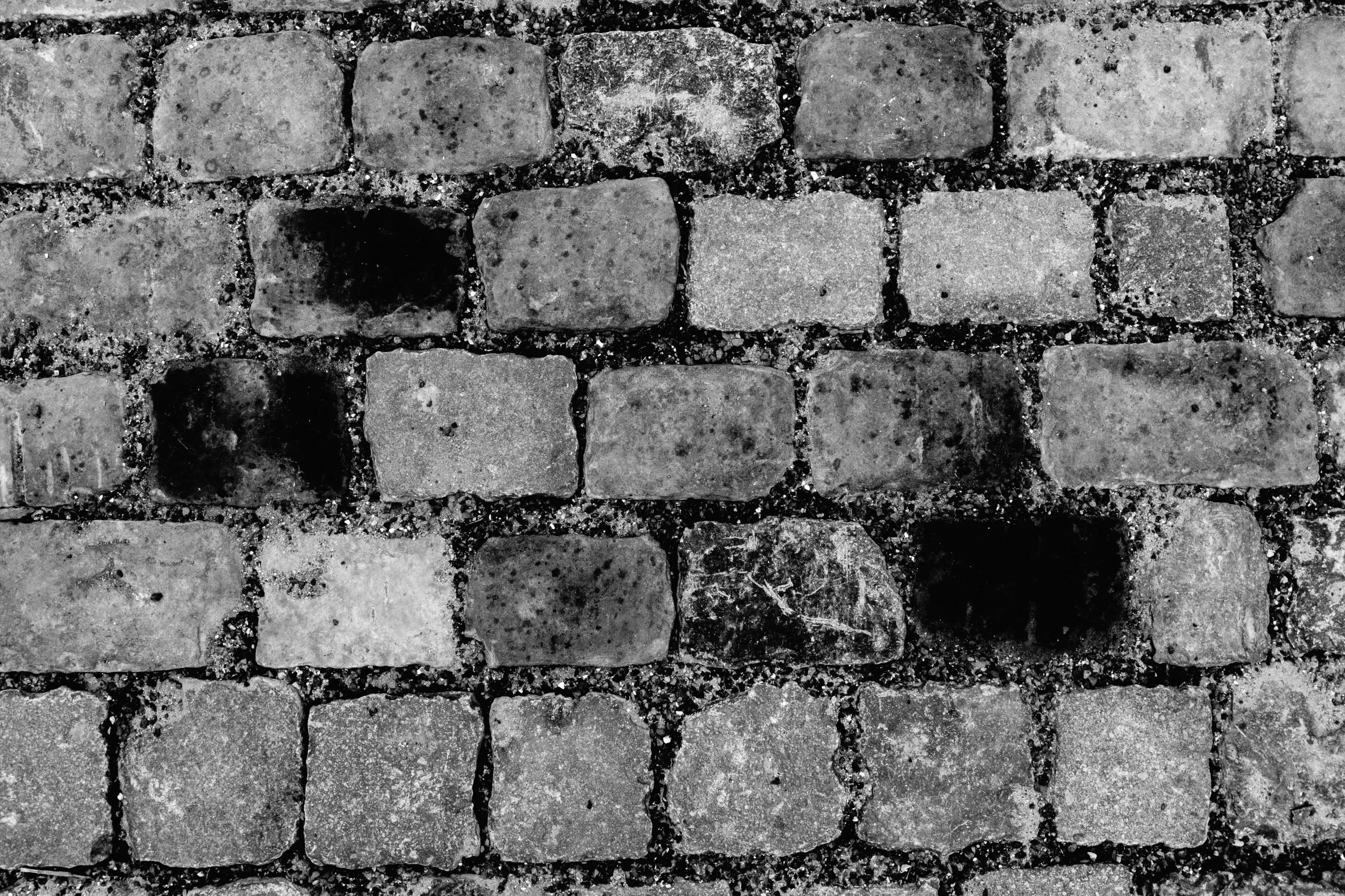 Nahaufnahme des Kopfsteinpflasters in Schwarz-Weiß